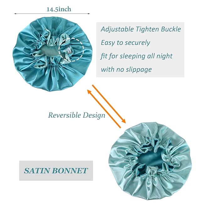 Silk Bonnet for Sleeping Satin Bonnets Double Layer Reversible Hair Cap Bonnet for Women Long Curly Braid Hair (ScubaBlue)