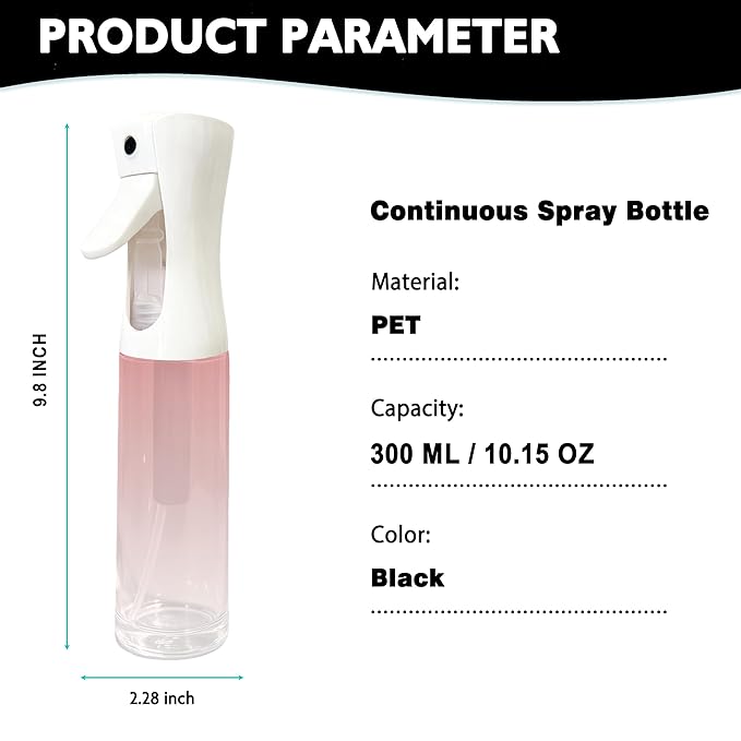 Spray Bottle for Hair (10.15OZ /300ML) Continuous Ultra Fine Mist Sprayer for Hair, Salons, Barber, Plants, Skin Care, Gradient Pink
