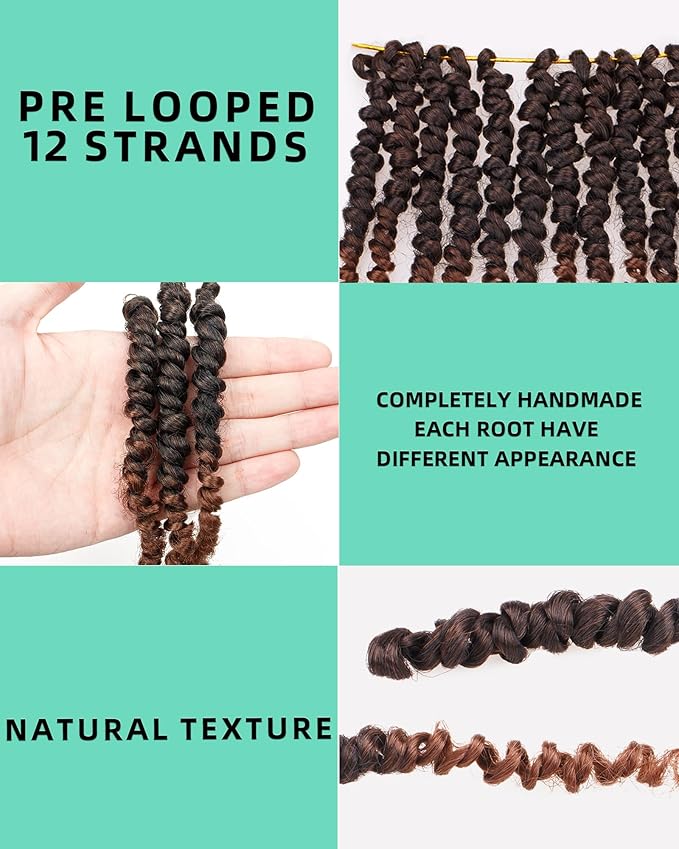 Pre-Twisted Passion Twist Crochet Hair for Black Women Passion Twist Hair Pre Looped Bohemian Braids 6 Inch 8 Packs Ombre Black to Brown Short Bob Curly Crochet Braiding Hair Extensions(6"-8P T30)