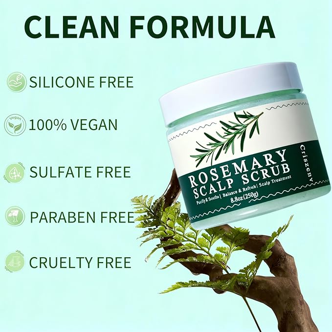 Scalp Scrub,Scalp Exfoliator with Rosemary & Mint,Hair Treatment for Itchy Scalp, Dandruff & Buildup Removal, Clarifying Scrub Shampoo with Scalp Massager for Detox & Nourishment/8.8oz