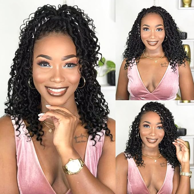 Fulcrum Goddess Locs Crochet Hair 12 Inch, 8 Packs New Faux Locs Crochet Hair for Black Women, Crochet locs with Curly Ends (12Inch (Pack of 8), 1B#)