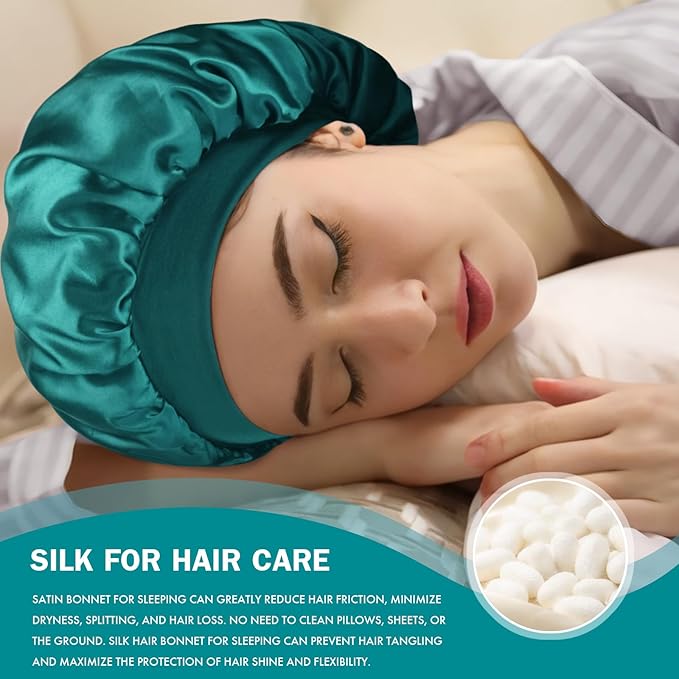 Satin Silk Bonnet for Sleeping, Double Layer Silk Sleep Cap for Men & Women, Soft Satin Lined Bonnet for Curly Hair