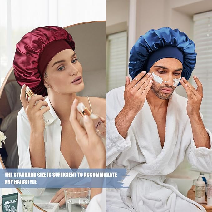 Satin Silk Bonnet for Sleeping, Double Layer Silk Sleep Cap for Men & Women, Soft Satin Lined Bonnet for Curly Hair