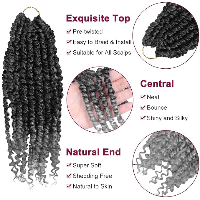NAYOO Passion Twist Hair - 8 Packs 14 Inch Passion Twist Crochet Hair For Women, Crochet Pretwisted Curly Hair Passion Twists Synthetic Braiding Hair Extensions(14 Inch 8 Packs, TGREY)