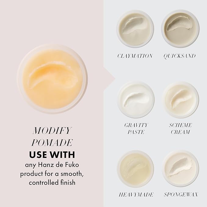Hanz de Fuko Modify – Premium Men’s Hair Styling Pomade for a Medium Hold, High Shine – Ideal Texture Product for All Hair Types, Includes Premium Ingredients Such as Shea Butter – 2 oz, Travel Size