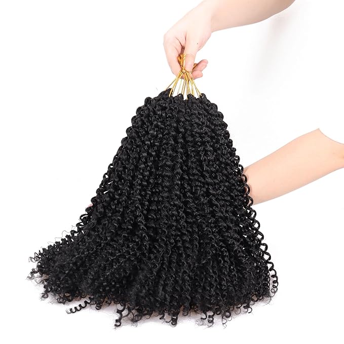 Dorsanee Passion Twist Hair 14 Inch 7 Packs Water Wave Crochet Hair Long Bohemian Curly Braiding Hair for Butterfly Locs, Faux Locs, Boho Style Spring Twist Crochet Braids (1B#)