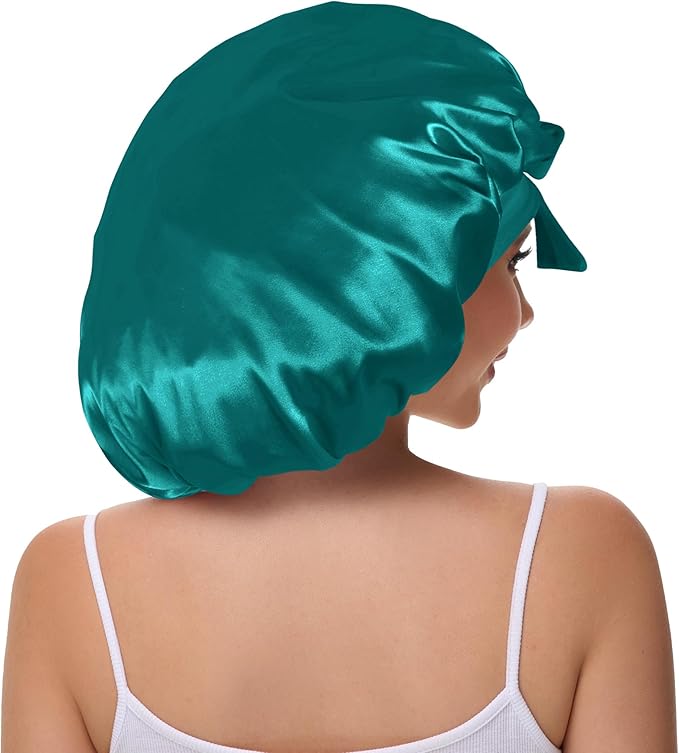 Double Layer Silk Bonnet with Tie Satin Lined Sleep Cap Hair Cover for Women's Curly Natural Hair