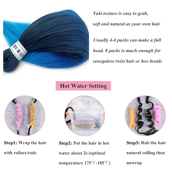 Prestretched Braiding Hair Ombre Blue Braiding Hair Pre Stretched 26" 6packs Braids in Hair Extensions for Braiding Hot Water Setting Itch Free Synthetic Yaki Perm Kids Women Braiding Hair by UPruyo