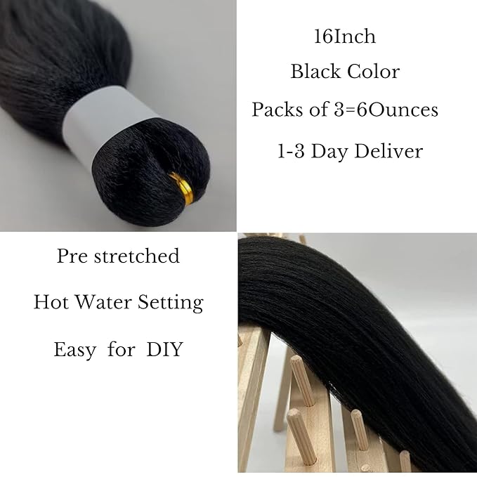 Kids Braiding Hair Pre stretched 16 inches Black Yaki ez Braid Braiding Hair for Kids Knotless Braids