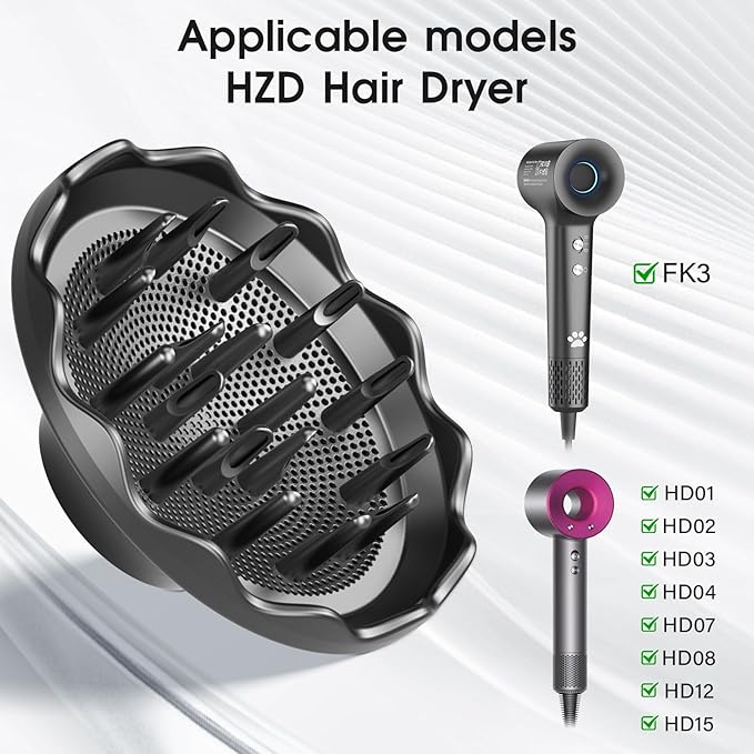 Hair Dryer Diffuser, Attachment for Hair Dryer, Hair Diffuser for Curly Hair, 360° Magnetic Diffuser for HZD&DSON Hair Dryer, Hair Attchment for Women, Black