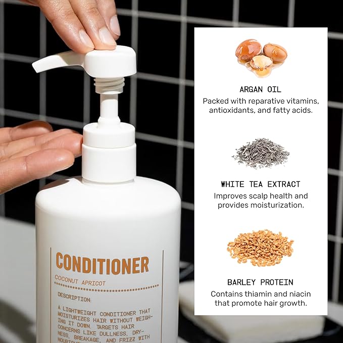 Blu Atlas Men's Natural Conditioner – Organic, Sulfate-Free, Paraben-Free – Deep Moisturizing & Scalp Soothing – Coconut Apricot Scent – Made in America – 32 oz