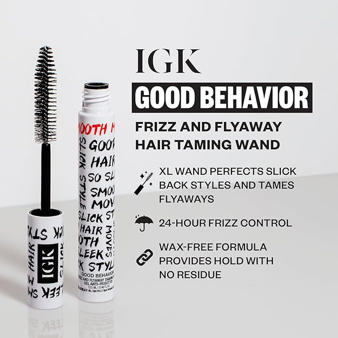 IGK Good Behavior Frizz & Flyaway Taming Wand (Pack of 2) | Instantly Smooths Flyaways, Slicks Back Styles & Details Edges | 24-Hour Frizz Control | Vegan + Cruelty Free