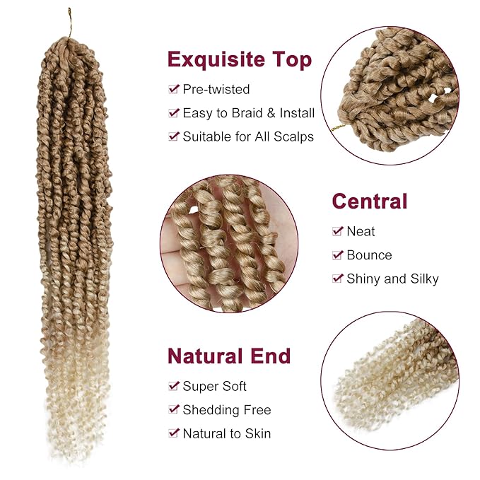 Passion Twist Hair - 8 Packs 18 Inch Passion Twist Crochet Hair For Women, Crochet Pretwisted Curly Hair Passion Twists Synthetic Braiding Hair Extensions (18 Inch 8 Packs, T27/613)