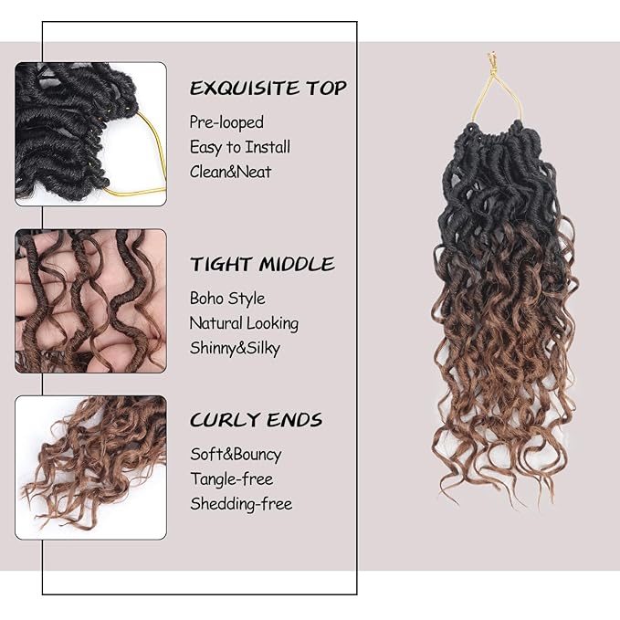 Goddess Locs Crochet Hair,8 Inch 9 Packs Faux Locs Synthetic Crochet Hair for Black Women, Boho Style Pre looped crochet with Curly Ends