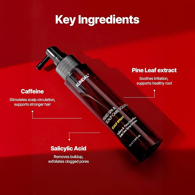 Kundal Caffeine Hair Loss Scalp Tonic - Soothes Scalp, Stimulates Hair Follicles, with Vitamin B3, Tea Tree & Peppermint Oil, Korean Hair care, 3.38 Fl Oz (100ml)