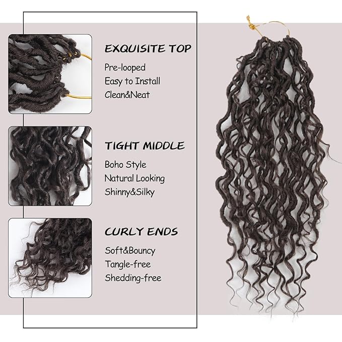 14 Inch 9 Packs Synthetic Faux Locs Crochet Hair for Black Women, River Locs Hair Extensions Boho Style Pre looped Faux Locs with Curly Ends