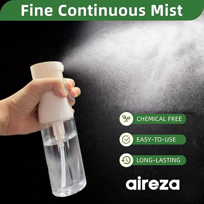 Continuous Spray Bottle – Patented Superior Ultra-Fine Mist Sprayer for Hair Styling, Plants & Cleaning, Durable 360° Leak-Proof BPA-Free Refillable Mister, White 300 ml / 10 oz