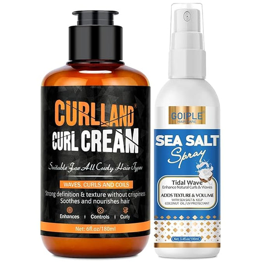 Curl Cream for Men Hair Styling Cream For Wavy and Curly - Mens Curly Hair Products Defines Curls, Tames Frizz, Adds Smoothness and Texture for Curl Without Crispiness - Sea Salt Spray Hold Beach Easy
