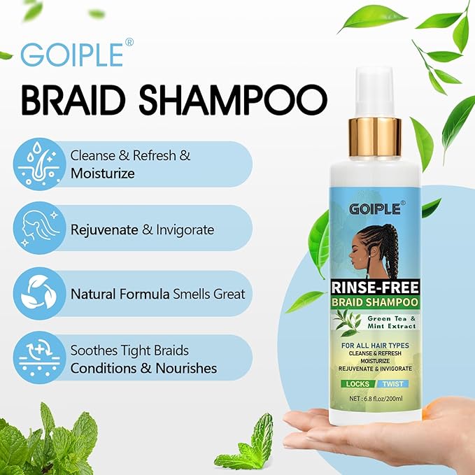 Braid Foam Control Mousse Braiding Mousse No-Water Braid Shampoo for Braids, Twist, Locs - Hair Foaming No Flake Extra Hold - Rinse-Free Dreadlock Shampoo for Build-Up, Odor, Itch & Flakes(2PCS)