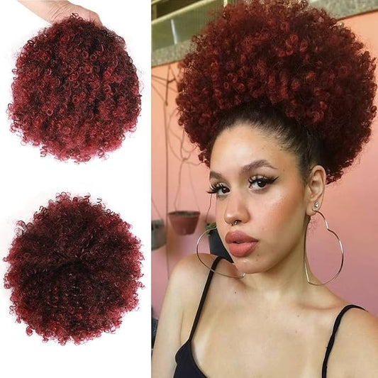 Afro Puff Drawstring Ponytail Extension for Black Women 12 Inch Short Afro Curly Ponytail Extension Clip On Kinky Drawstring Curly Ponytail Bun (1B/BUG#)