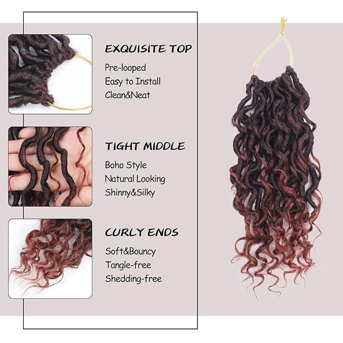 Goddess Locs Crochet Hair 10 Inch 9 Packs Synthetic Faux Locs Crochet Hair for Black Women, River Locs Hair Extensions Style Pre looped Crochet with Curly Ends