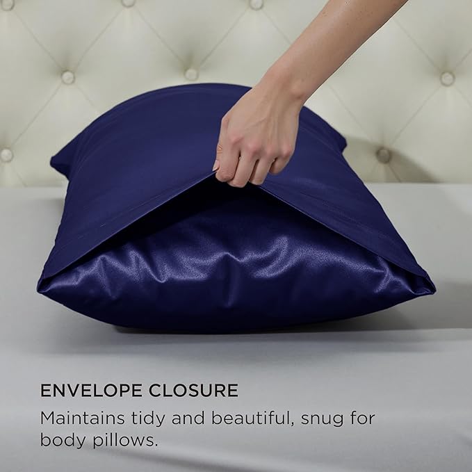Bedsure Body Pillow Cover 20x54 Inches - Navy Satin Similar to Silk Pillowcase for Hair and Skin, Cooling and Silky Long Body Pillow Pillowcase for Adults with Envelope Closure, Gifts for Women Men