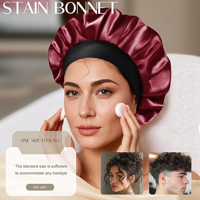 Satin Silk Bonnet for Men & Women, Double Layer Silk Sleep Bonnets, Soft Satin Lined Bonnet for Curly & Natural Hair