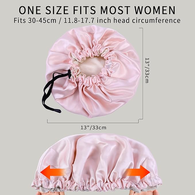 RedJoe 22 Momme 100% Mulberry Silk Bonnet Hair Wrap for Sleeping, Adjustable Silk Scrunchies Sleep Cap for Women Men Hair Care, Head Scarf Night Caps with Elastic Stay On Head, 1Pc(Pink,Beige)