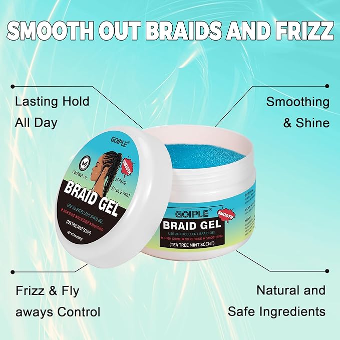 Braid & Loc Gel Good for Twist, Locs, Braids, Edge No Flake Extra Hold High Shine Braiding Gel & Edge Control Long Lasting for Locks, Cornrows Smooths & Tames Frizz 8.8oz (Tea Tree)