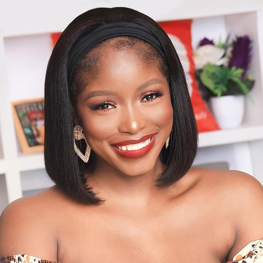 AISI QUEENS Headband Wig Human Hair For Black Women Bob Wigs Glueless Human Hair Short Headband Wigs (10 Inch)