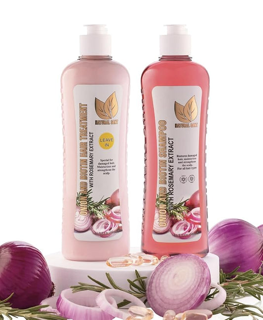 NATURAL SANT - Onion Biotin and Rosemary Shampoo & Treatment Set for Stronger, Thicker and Longer Hair - Soft and Shine, Hair Loss and Thinning, Growth Shampoo, Paraben Free, Silicone Free