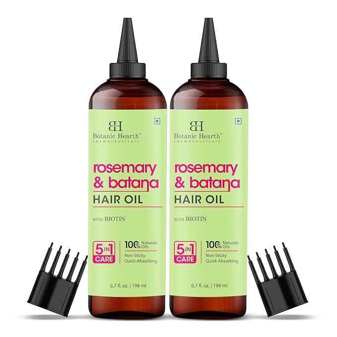 Botanic Hearth Hair Oil for Hair Growth & Home Hair Perm Kit | Strengthening Dry, Frizzy, Damaged Hair & Scalp Treatment | Rosemary Batana Hair Oil – 6.7 Fl Oz (2 Pack)