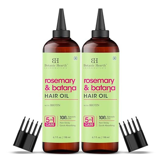 Botanic Hearth Hair Oil for Hair Growth & Home Hair Perm Kit | Strengthening Dry, Frizzy, Damaged Hair & Scalp Treatment | Rosemary Batana Hair Oil – 6.7 Fl Oz (2 Pack)