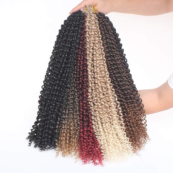 Leeven 2 Pcs Passion Twist Hair Ombre Color Water Wave Synthetic Crochet Braids for Butterfly Locs 18 Inch 36 Roots Passion Twists Crochet Braiding Hair Extension T27#