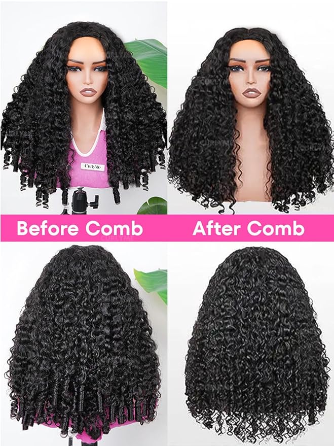 Curlyme Burmese Curly Half Wig Human Hair Seamless Flip Over Half Wigs Glueless Wear and Go Beginner Friendly Burmese Curly Wig Human Hair 3 In 1 Drawstring Headband Wig for Women 24 Inch
