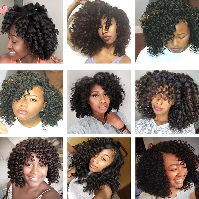 3 Packs 2X Ringlet Wand Curl Jamaican Bounce 8 inch Dark Brown Synthetic Crochet Hair Extensions Pre Looped Crochet Hair Crochet Braiding Hair 20 Roots (#4)