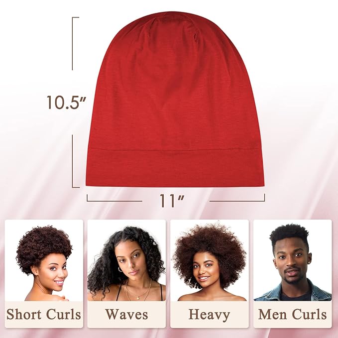 OLESILK Silk Bonnet for Sleeping Women: 100% Mulberry Silk for Frizz Free Curly, Adjustable Strap for Non Slip, Red