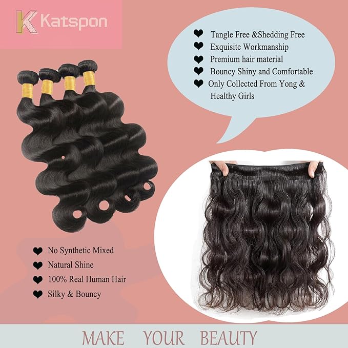 12A Human Hair Bundles Body Wave 100% Unprocessed Brazilian Virgin Hair 4 Bundles Human Hair Extensions Quick Weave Human Hair (4 Bundlles Natural black, 26 28 30 32 Inch)