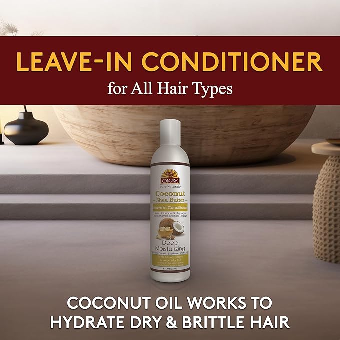 OKAY | Coconut & Shea Butter Leave-In Conditioner | For All Hair Types & Textures | Fortify - Strengthen - Revitalize | With Olive, Argan & Avocado Oil | Free of Paraben, Silicone, Sulfate | 8. oz