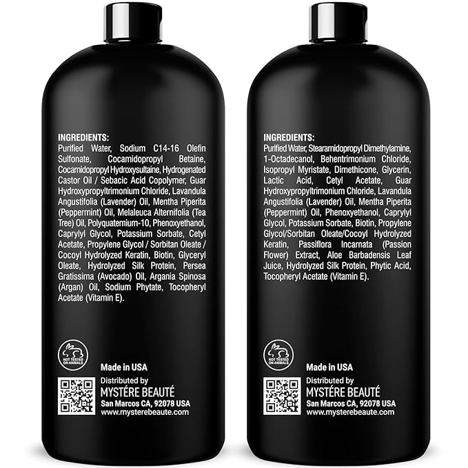 Clarifying Shampoo and Conditioner Set- Hydrating, Calming & Removes Buildup, For All Hair Types, Clarifying Cleanse for Dirt, Oil & Hard Water Buildup, for Men Women MYSTÉRE BEAUTÉ - 16 fl oz each