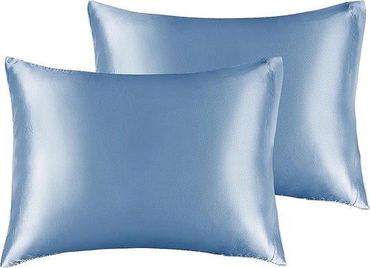 BEDELITE Satin Pillowcase for Hair and Skin, Super Soft and Cooling Similar to Silk Pillow Cases 2 Pack with Envelope Closure, Gift for Women Men(13"x18" Toddler Size, Airy Blue)