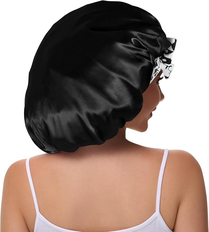 Double Layer Silk Bonnet with Tie Satin Lined Sleep Cap Hair Cover for Women's Curly Natural Hair