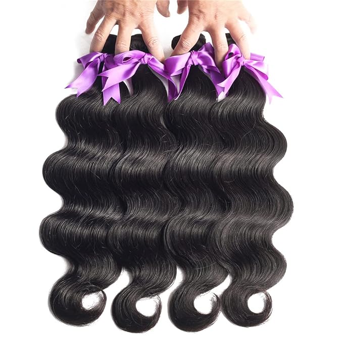 Body Wave Human Hair Bundles 100% Unprocessed Brazilian Body Wave Virgin Human Hair 4 Bundles Human Hair Extensions Natural Black Color(12 14 16 18)