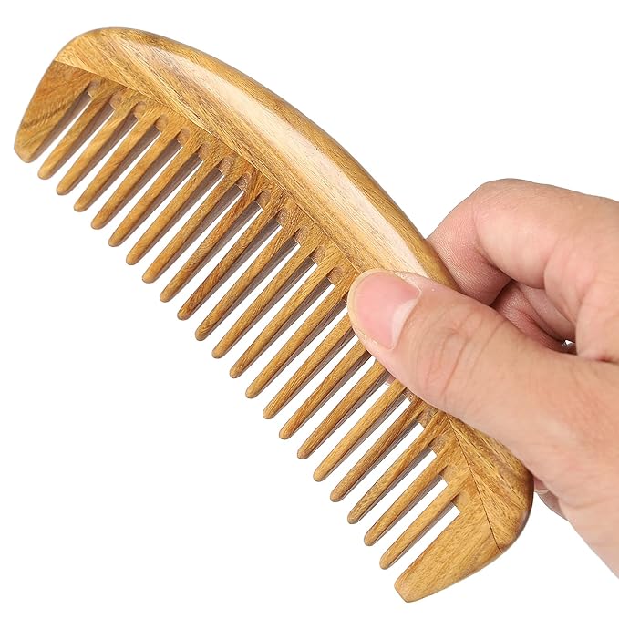 Onedor Handmade 100% Natural Green Sandalwood Hair Combs - Anti-Static Sandalwood Scent Natural Hair Detangler Wooden Comb (Oval Fine Tooth)