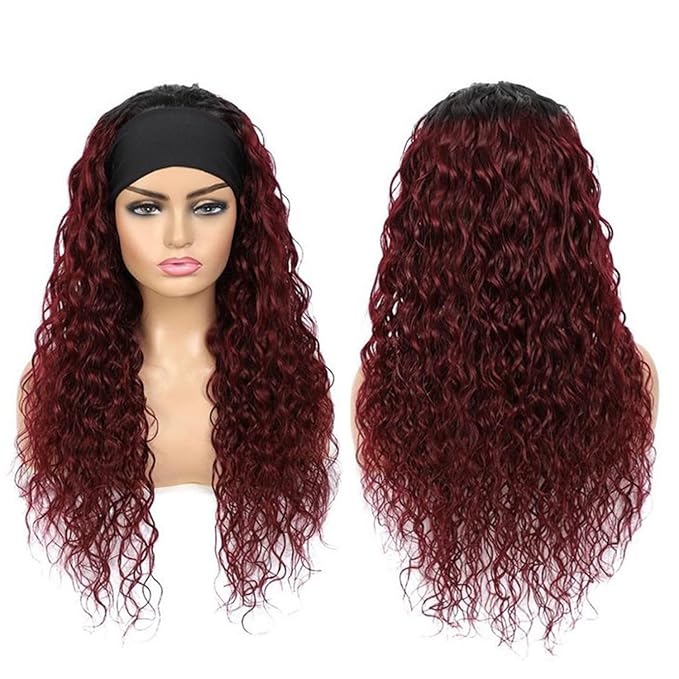 Aiterina Headband Wig deep wave human hair wigs for Black Women Brazilian Remy Hair Glueless Non Lace Front Wig 150% Density (26 inch, 1B/99J)