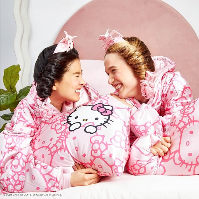 Kitsch x Hello Kitty Pillow Case – Pink Kitty Faces Toddler Bed Time Satin Pillowcase with Zipper – Soft Cooling Pillow Cover for Hair & Skin – Better Than Silk Pillowcase - King Size 19x36