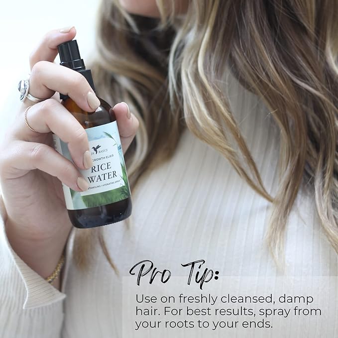 Rice Water For Hair Growth by Baja Basics, Thickness, Strength, Shine - Leave-in Conditioner for Scalp, Dry Split End Moisturizer - Fermented Rice Water Spray for Curly, Straight, Thick, Thin Hair 4oz