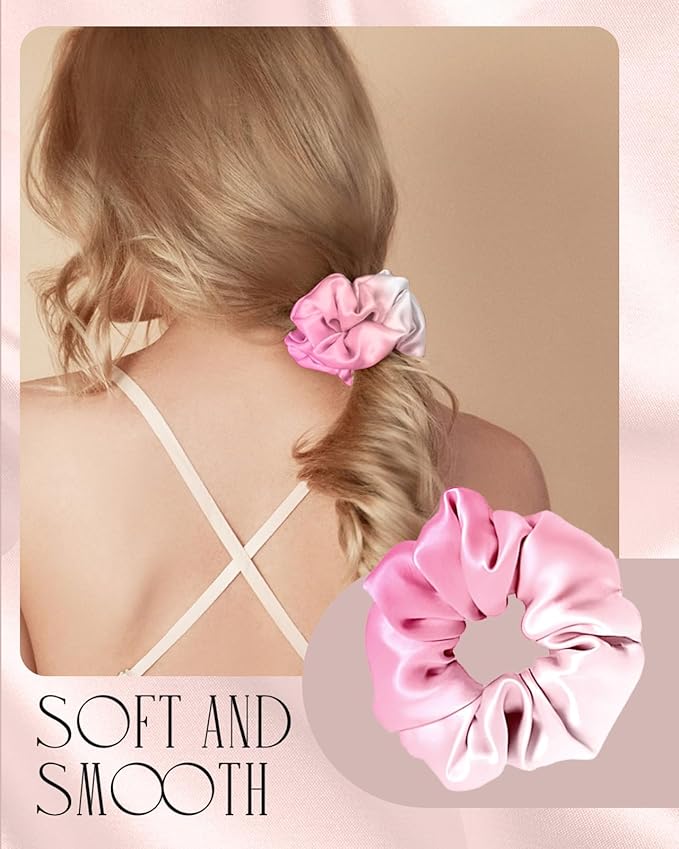 Mulberry Silk Pillow Case for Hair and Skin 19 Momme Standard 26"x20" Pk White Gradient Silk Pillowcase with Eye Mask & Scrunchie Soft Silk Pillowcase Sleeping for Moms, Women