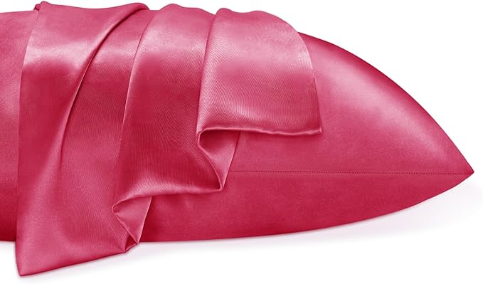 BEDELITE Satin Pillowcase for Hair and Skin, Super Soft and Cooling Similar to Silk Pillow Cases 2 Pack with Envelope Closure, Gift for Women Men(20"x40" King Size, Hot Pink)
