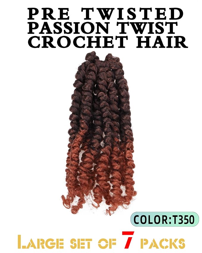 Super Short Passion Twist Crochet Hair for Black Women and Kids-6 Inch 7 Packs Ombre Ginger Pre Looped Pre-twisted Passion Twist Hair,Bob Spring Kinky Twist Bohemian Curl(6"-7P,T350)